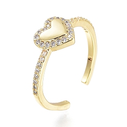 Золотой Латунные кольца из манжеты с прозрачным цирконием, открытые кольца, долговечный, сердце, золотые, размер США 7 (17.3 мм)