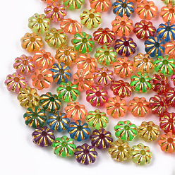 Mixed Color Plating Acrylic Beads, Metal Enlaced, Flower, Mixed Color, 6.5x3.5mm, Hole: 1mm, about 7000pcs/500g