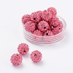 Rose Perles de boule pave disco , Perles de strass d'argile polymère , Grade a, ronde, rose, pp 14 (2~2.1 mm), 10 mm, Trou: 1.0~1.2mm