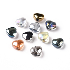 Couleur Mélangete Perles de verre electroplate, Plaqué Argent, cœur, couleur mixte, 10x10x5mm, Trou: 1mm