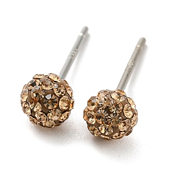246_Lt. Colorado Topaz Valentines Day Gift for Her, 925 Sterling Silver Austrian Crystal Rhinestone Stud Earrings, Ball Stud Earrings, Round, 246_Lt. Colorado Topaz, 4mm