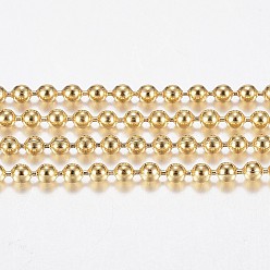 Oro Revestimiento iónico hecho a mano (ip) 304 cadenas de bolas de acero inoxidable, con carrete, dorado, 1.5 mm, aproximadamente 10 m / roll (10.936 yardas / rollo)