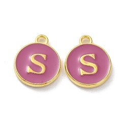 Letter S Golden Plated Alloy Enamel Charms, Cadmium Free & Lead Free, Enamelled Sequins, Flamingo, Flat Round with Letter, Letter.S, 14x12x2mm, Hole: 1.4mm