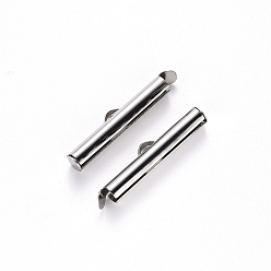 Stainless Steel Color 304 Stainless Steel Slide On End Clasp Tubes, Slider End Caps, Stainless Steel Color, 6x30x4mm, Hole: 3x1.5mm, Inner Diameter: 3mm