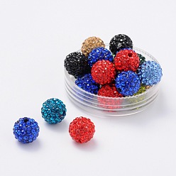 Mixed Color Pave Disco Ball Beads, Polymer Clay Rhinestone Beads, Round, Mixed Color, 10mm, Hole: 2mm