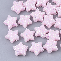 Pink Opaque Acrylic Beads, with Glitter Powder, Star, Pink, 9.5x10x4mm, Hole: 1.6mm