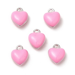 Pearl Pink Rack Plating Alloy Enamel Charms, Cadmium Free & Lead Free, Platinum, Heart Charms, Pearl Pink, 13.5x11x6.5mm, Hole: 2.2mm
