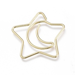 Light Gold Star & Moon Shape Iron Paperclips, Cute Paper Clips, Funny Bookmark Marking Clips, Light Gold, 24x24x1mm