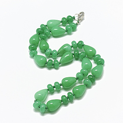 Malaysia Jade Natural Malaysia Jade Beaded Necklaces, with Alloy Lobster Clasps, Teardrop, Dyed, 18.1 inch~18.5 inch(46~47cm)