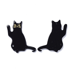 Noir Pendentifs acryliques, 3 j imprimé, forme de chat, noir, 39x28x2mm, Trou: 1.5mm