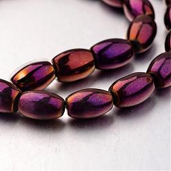 Purple Plated Electroplate Non-magnetic Synthetic Hematite Bead Strands, Barrel, Purple Plated, 12x8mm, Hole: 1mm, about 33pcs/strand, 15.7 inch