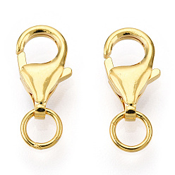 Real 18K Gold Plated 925 Sterling Silver Lobster Claw Clasps, with Jump Ring, with 925 Stamp, Real 18K Gold Plated, 9x5.5x2.5mm, Hole: 2.2mm