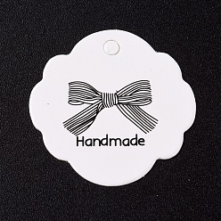 Blanc Étiquettes-cadeaux en papier, étiquettes de suspension, pour les arts et l'artisanat, nœud papillon avec mot fait main, blanc, 30.2x30.2x0.3mm, Trou: 3mm
