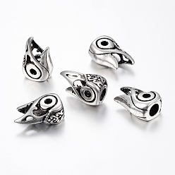 Antique Silver 304 Stainless Steel Beads, Large Hole Beads, Bird Head, Antique Silver, 21.5x14x9mm, Hole: 6mm