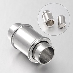 Stainless Steel Color Column 304 Stainless Steel Magnetic Clasps with Glue-in Ends, Stainless Steel Color, 18x10mm, Hole: 6mm