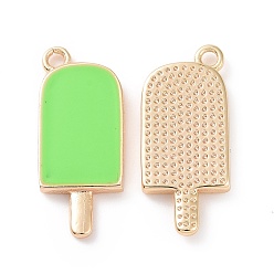 Light Green Ion Plating(IP) Brass Enamel Pendants, Ice-Lolly, Real Platinum Plated, Real 18K Gold Plated, Light Green, 20x9x2mm, Hole: 1.5mm