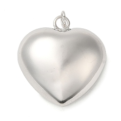 Platino Acumular colgantes de chapado de latón, con anillo de salto, encanto de corazón inflado, Platino, 27.5x25.5x13 mm, agujero: 3 mm