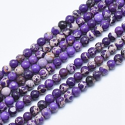 Фиолетовый Натуральные имперские нитки из бисера яшмы, окрашенные, круглые, фиолетовые, 4 мм, отверстие : 0.5 мм, около 98~102 шт / нитка, 15.7 дюйм