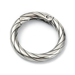 Antique Silver Tibetan Style 316 Surgical Stainless Steel Spring Gate Rings, Twist Round Ring, Antique Silver, 22.2x3.2mm