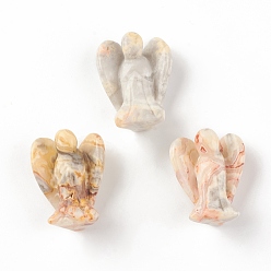 Agate Crazy Lace Décoration d'affichage de figurine en agate folle naturelle, décor d'ange pierres de guérison, cadeaux reiki énergétiques pour femmes hommes, pour bureau à domicile de table, 28~29x21~22.5x14~15mm