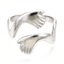 Color de Acero Inoxidable 304 anillos de puño de acero inoxidable para abrazar las manos, anillos abiertos para mujer gils, color acero inoxidable, tamaño de EE. UU. 9 (18.9 mm)