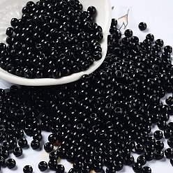 Noir Cuisson de peinture perles de rocaille en verre, ronde, noir, 4x3mm, Trou: 1.2mm, environ 7650 pcs / livre