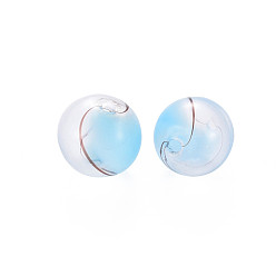 Light Sky Blue Transparent Handmade Blown Glass Globe Beads, Round, Light Sky Blue, 10.5~12.5mm, Hole: 1~2mm