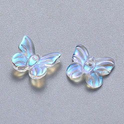 Clear AB Transparent Spray Painted Glass Charms, AB Color Plated, Butterfly, Clear AB, 9.5x11x3mm, Hole: 0.8mm
