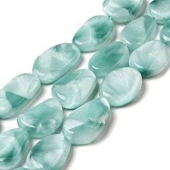 Natural Glass Brins de perles de verre naturel, Grade a, ovale, bleu aqua, 19.5~29x11~21x6.5~8mm, Trou: 1.4mm, Environ 15~17 pcs/chapelet, 15.5~15.7'' (39.37~39.88 cm)