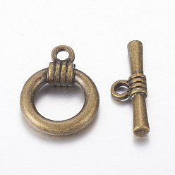 Antique Bronze Tibetan Style Toggle Clasps, Cadmium Free & Nickel Free & Lead Free, Ring, Antique Bronze, 18x13.8x2.5mm, Hole: 5mm