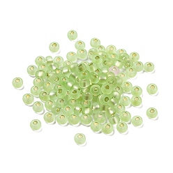 Light Green Frosted Silver Lined Glass Seed Beads, Round Hole, Round, Light Green, 3x2mm, Hole: 1mm, 787pcs/bag