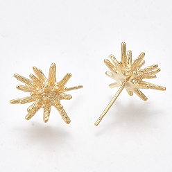 Real 18K Gold Plated Brass Stud Earrings, Nickel Free, Real 18K Gold Plated, 15x12.5mm, Pin: 0.8mm