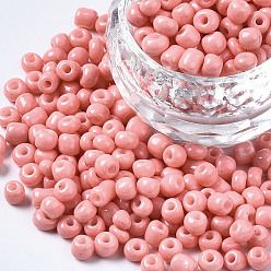 Light Coral 6/0 Glass Seed Beads, Baking Paint, Round Hole, Round, Light Coral, 4~5x3~5mm, Hole: 1.2~1.5mm, about 4500pcs/Pound