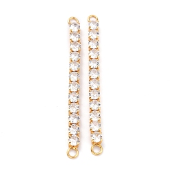 Real 18K Gold Plated Brass Clear Round Cubic Zirconia Links Connectors, Long-Lasting Plated, Rectangle, Real 18K Gold Plated, 58x4x3.5mm, Hole: 2.5mm