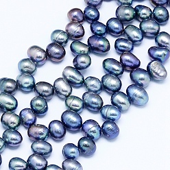 Bleu Royal Brins de perles de culture d'eau douce naturelles, pomme de terre, bleu royal, 7~11x7~8mm, Trou: 0.8mm, Environ 59 pcs/chapelet, 14.7 pouce (36 cm)