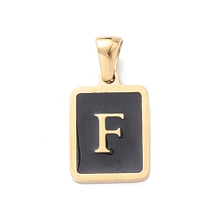Letter F 304 подвески из нержавеющей стали, с эмалью, реальный 18 k позолоченный, прямоугольник с подвеской в виде буквы, Буква F, 17.5x12x1.5 мм, отверстие : 5x3 мм