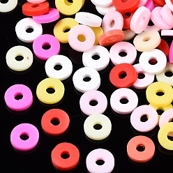Pink Perles en fimo faits à la main, perles heishi, pour les fournitures de bricolage bijoux artisanat, disque / plat rond, rose, 6x1mm, Trou: 2mm, environ26000 pcs / 1000 g