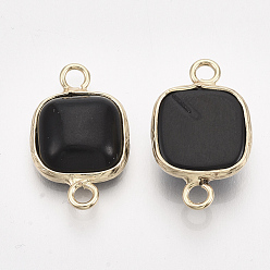 Black Stone Natural Black Stone Links, with Nickel Free Brass Findings, Square, Golden, 21x13x5~5.5mm, Hole: 2.5mm
