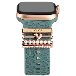 Mot Ensemble de charmes de bracelet de montre en alliage de strass, Boucles d'anneau décoratives pour bracelet de montre, mot, Diamètre intérieur: 2.1x0.3 cm, 5 pièces / kit