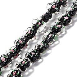 Black Handmade Lampwork Beads Strands, Bumpy, Flower, Black, 13.5~14x14.5~15x7~8mm, Hole: 1.4mm, about 28pcs/strand, 14.57 inch(37cm)