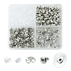Platinum 430Pcs 5 Style Iron & Plastic Ear Nuts, Friction Ear Nuts & Clutch Earring Backs & Bullet Ear Nuts, Platinum, 3~11x3~6.5mm, Hole: 0.5~1mm