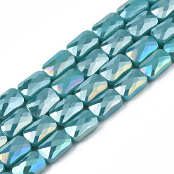 Light Sea Green Electroplate Opaque Solid Color Glass Beads Strands, AB Color Plated, Faceted, Rectangle, Light Sea Green, 7x4x3mm, Hole: 1mm, about 79~80pcs/strand, 20.47 inch(52cm)