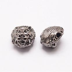 Bronze Perles en alliage de style tibétain, tête de lion, gris anthracite, 13x12x8mm, Trou: 2.5mm