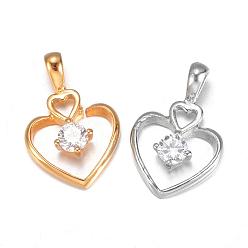 Mixed Color 316L Surgical Stainless Steel Pendants, with Cubic Zirconia, Heart, Mixed Color, 23.5x16x5mm, Hole: 2.5x4mm