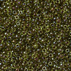 (RR334) Olive Lined Topaz Luster MIYUKI Round Rocailles Beads, Japanese Seed Beads, (RR334) Olive Lined Topaz Luster, 11/0, 2x1.3mm, Hole: 0.8mm, about 1100pcs/bottle, 10g/bottle