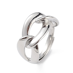 Platinum Adjustable Brass Curb Chains Shape Ring for Women, Lead Free & Cadmium Free, Platinum, Inner Diameter: 17mm