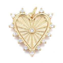 Real 18K Gold Plated Brass Micro Pave Clear Cubic Zirconia Pendants, Long-Lasting Plated, with Jump Rings, Heart, Real 18K Gold Plated, 21x19x2.5mm, Hole: 3mm