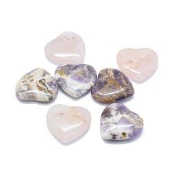 Mixed Stone Natural Amethyst/Rose Quartz Heart Love Stone, Pocket Palm Stone for Reiki Balancing, 29~30x29~30x7~8mm