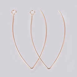 Rose Gold Ion Plating(IP) 304 Stainless Steel Earring Hooks, Ear Wire, with Horizontal Loop, Rose Gold, 41x22x0.8mm, Hole: 2.5mm, 20 Gauge, Pin: 0.8mm