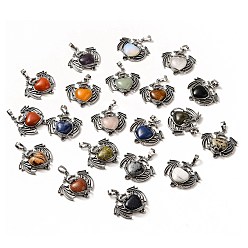 Mixed Stone Natural & Synthetic Mixed Gemstone Heart Pendants, Dragon Charms, with Rack Plating Antique Silver Plated Brass Findings, Lead Free & Cadmium Free, 33x33.5~34x7~7.5mm, Hole: 8x5mm